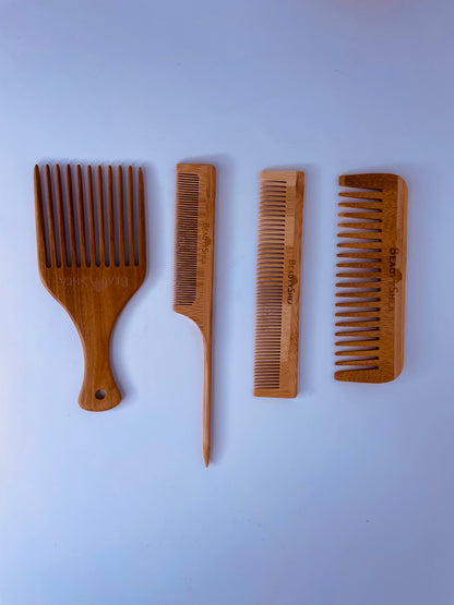 Eco-Friendly Wooden Bamboo Hair Brushes and Combs Set