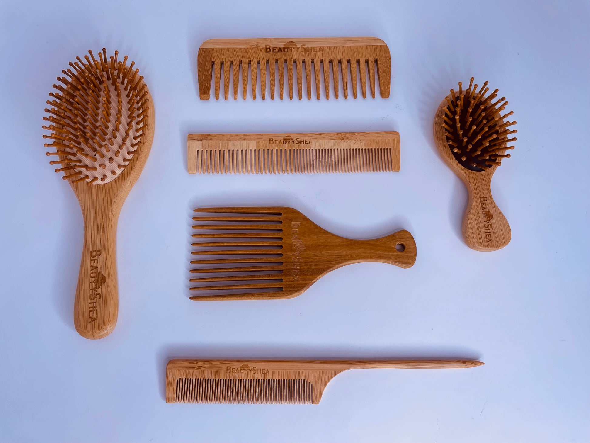 Hair Brush-Natural Wooden Bamboo Brush and Detangle Tail Comb